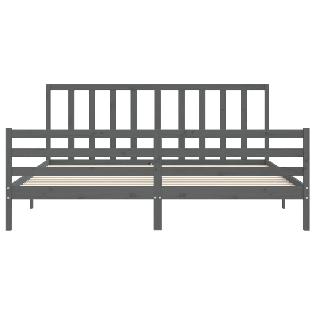 sengeramme med sengegavl 200x200 cm massivt træ grå