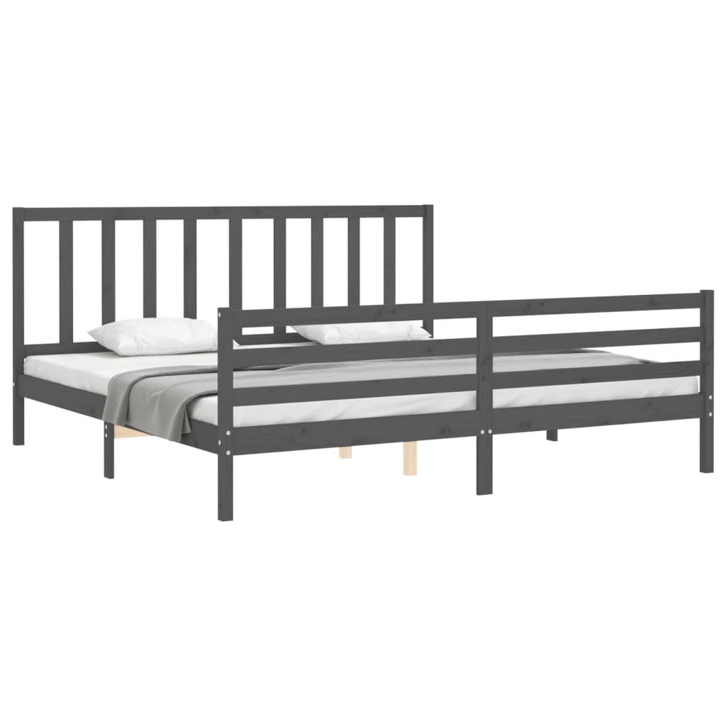 sengeramme med sengegavl 200x200 cm massivt træ grå