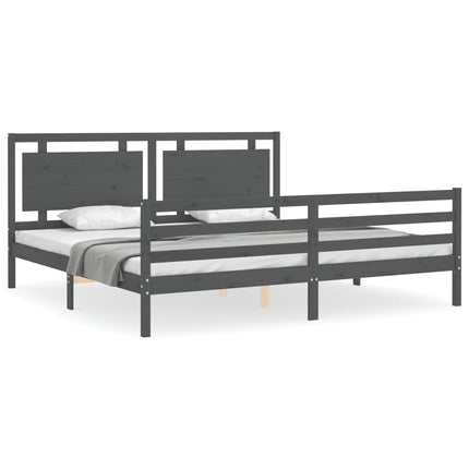sengeramme med sengegavl 200x200 cm massivt træ grå