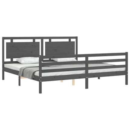 sengeramme med sengegavl 200x200 cm massivt træ grå