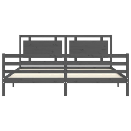 sengeramme med sengegavl 200x200 cm massivt træ grå