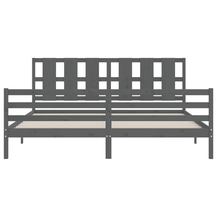 sengeramme med sengegavl 200x200 cm massivt træ grå