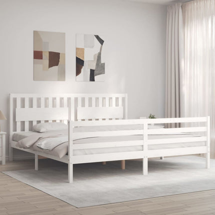 sengeramme med sengegavl 200x200 cm massivt træ hvid
