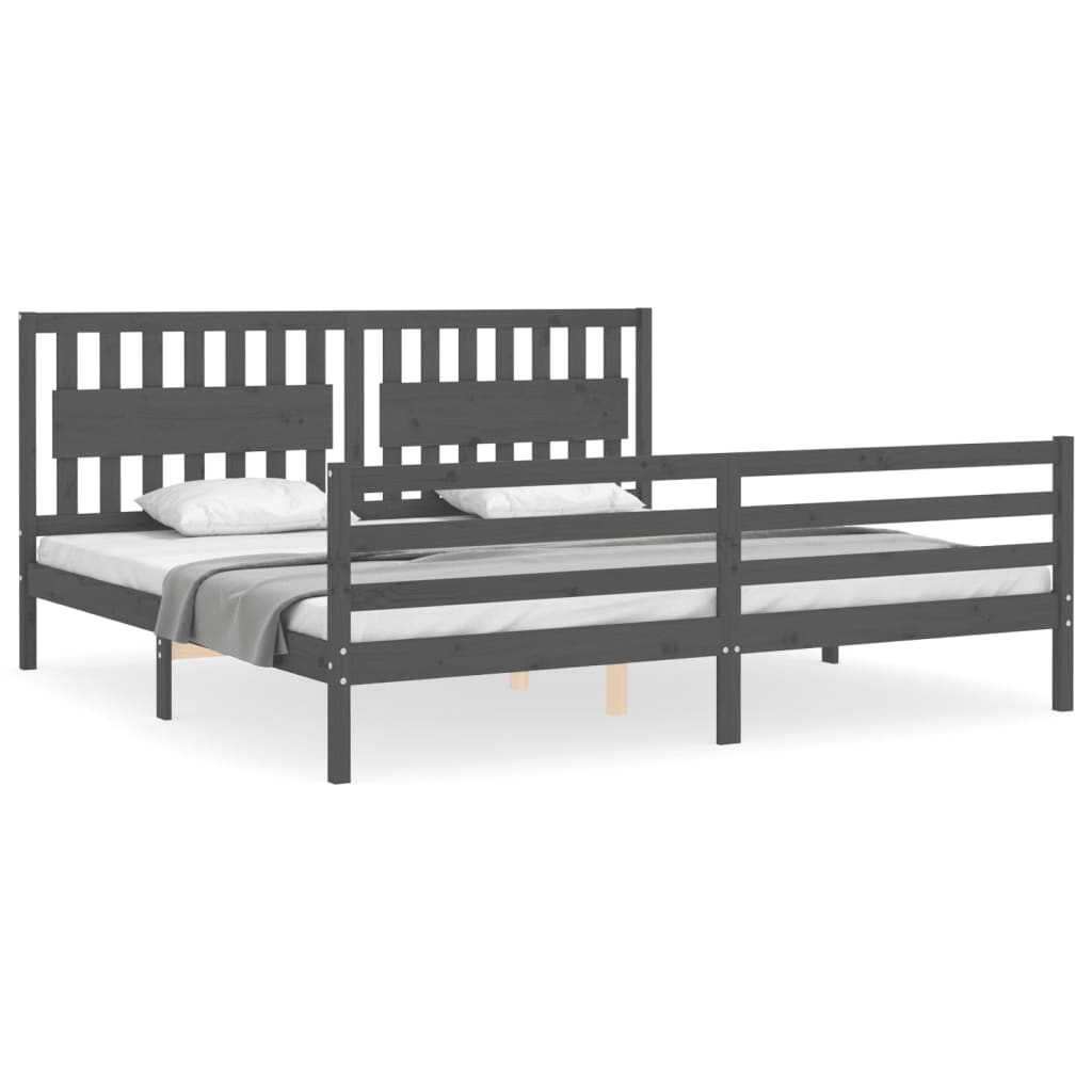 sengeramme med sengegavl 200x200 cm massivt træ grå