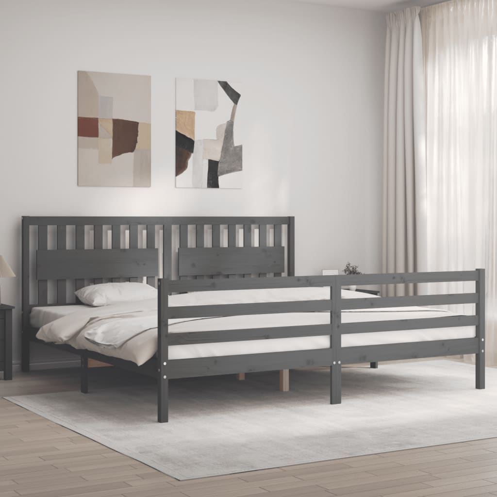 sengeramme med sengegavl 200x200 cm massivt træ grå