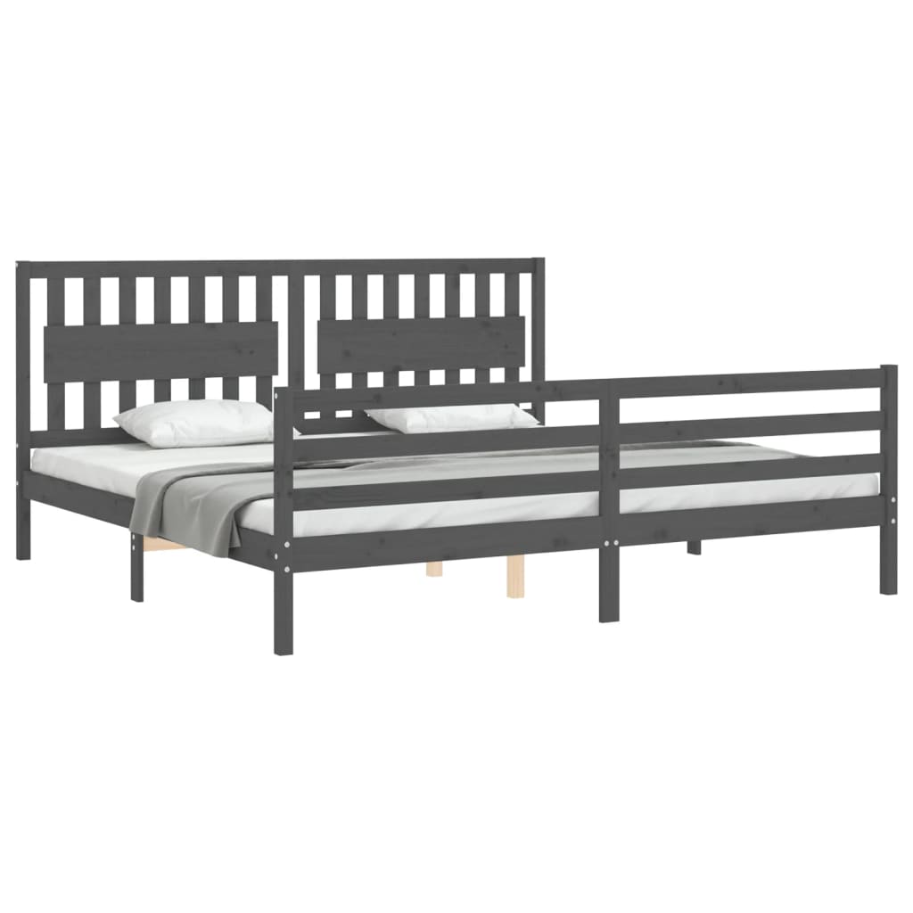 sengeramme med sengegavl 200x200 cm massivt træ grå