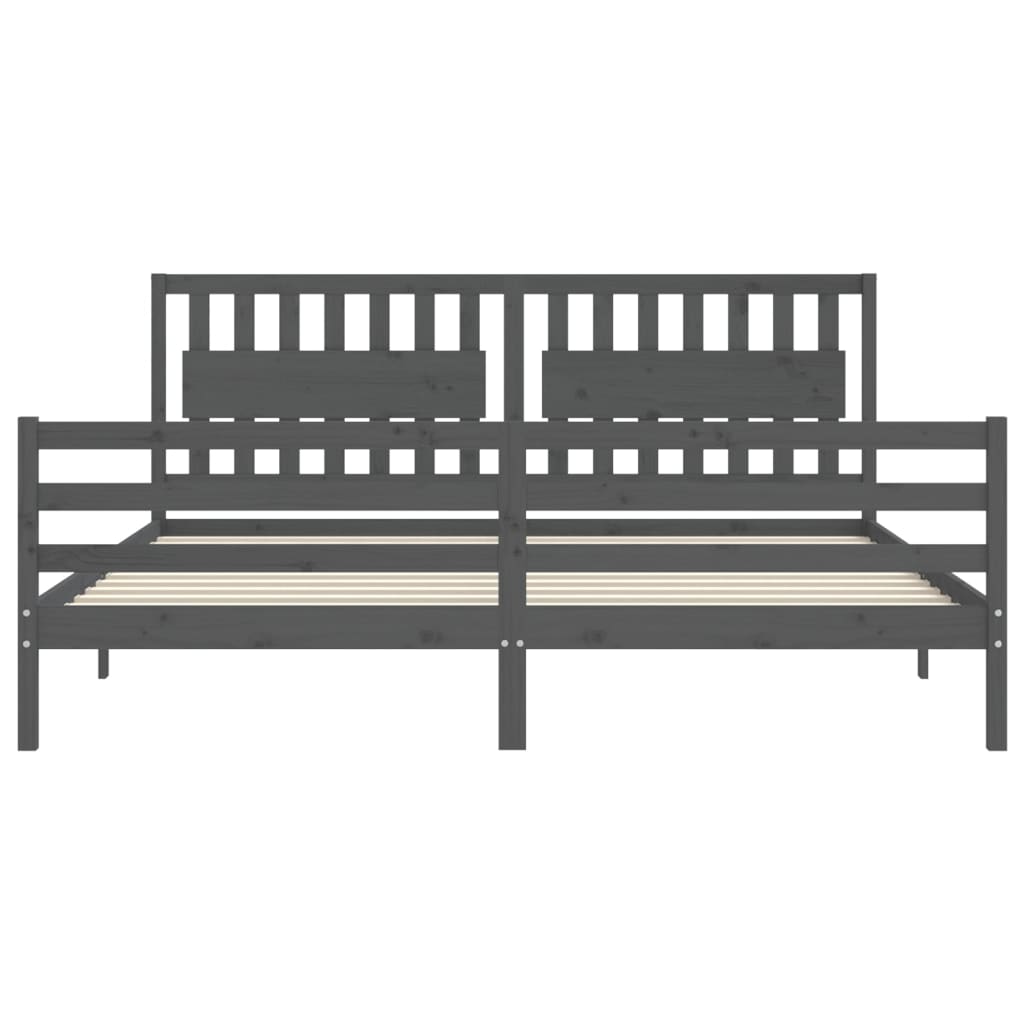 sengeramme med sengegavl 200x200 cm massivt træ grå