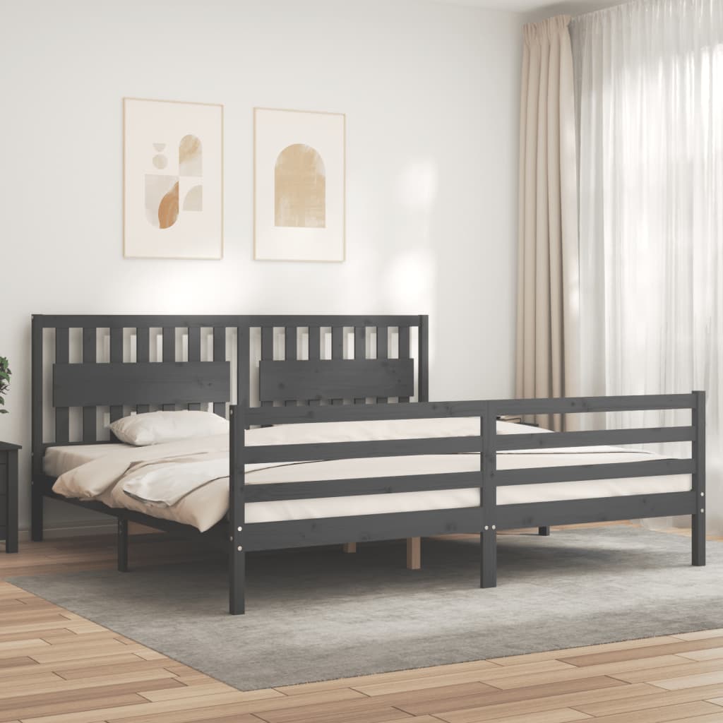 sengeramme med sengegavl 200x200 cm massivt træ grå