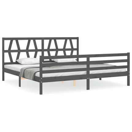 sengeramme med sengegavl 200x200 cm massivt træ grå