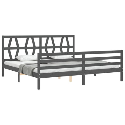 sengeramme med sengegavl 200x200 cm massivt træ grå