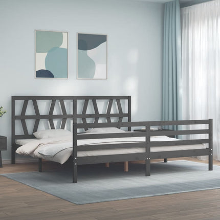 sengeramme med sengegavl 200x200 cm massivt træ grå