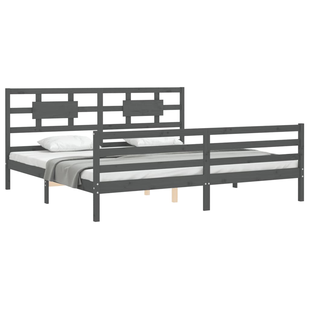 sengeramme med sengegavl 200x200 cm massivt træ grå