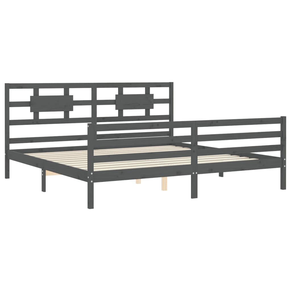 sengeramme med sengegavl 200x200 cm massivt træ grå
