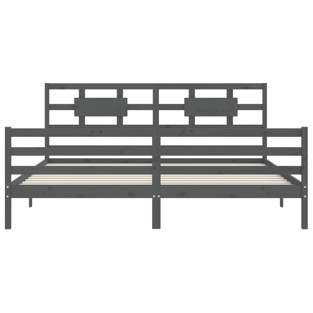 sengeramme med sengegavl 200x200 cm massivt træ grå