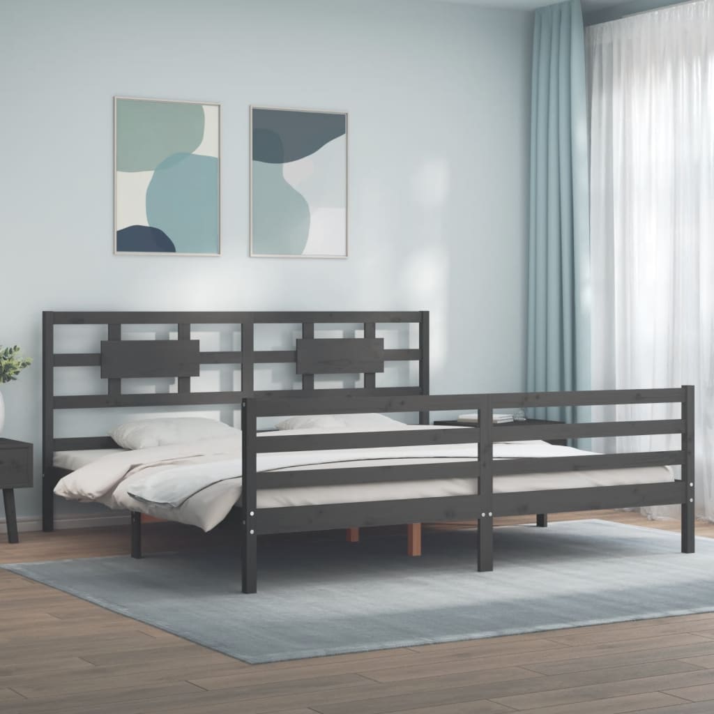 sengeramme med sengegavl 200x200 cm massivt træ grå