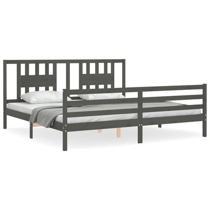 sengeramme med sengegavl 200x200 cm massivt træ grå