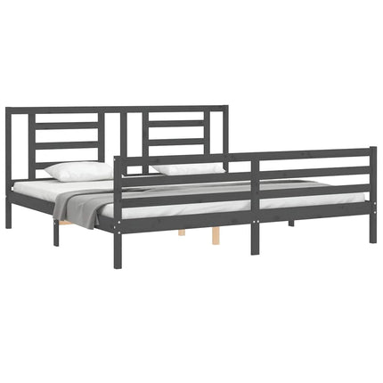sengeramme med sengegavl 200x200 cm massivt træ grå