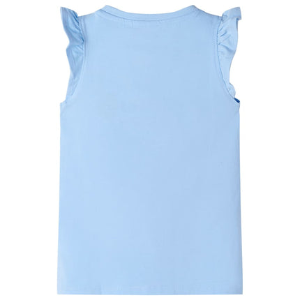 T-shirt til børn str. 128 med flæser lyseblå