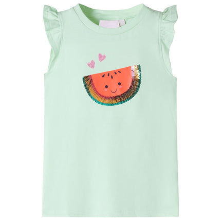 T-shirt til børn str. 128 med flæser lysegrøn