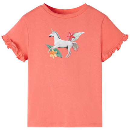 T-shirt til børn str. 104 koralfarvet