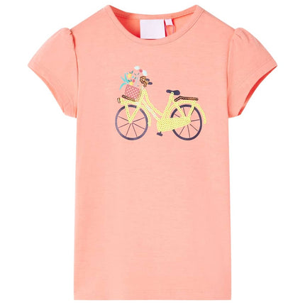 T-shirt til børn str. 128 neon-koralfarvet