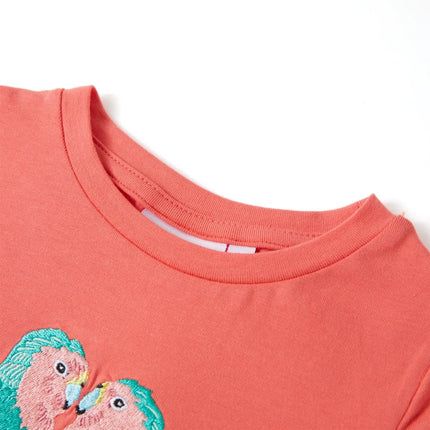 T-shirt til børn str. 104 koralfarvet