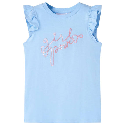 T-shirt til børn str. 140 med flæser lyseblå