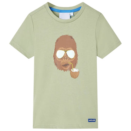 Kortærmet T-shirt til børn str. 116 lys kakifarve