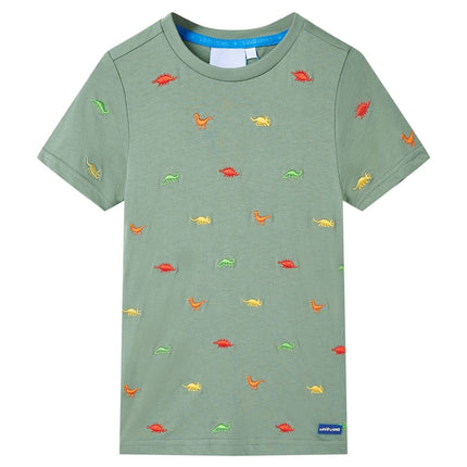 Kortærmet T-shirt til børn str. 104 kakifarvet