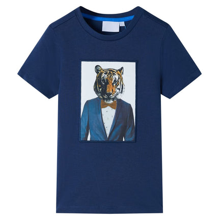 Kortærmet T-shirt til børn str. 128 mørk mørkeblå