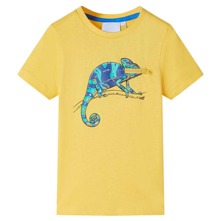 Kortærmet T-shirt til børn str. 116 lys okkergul