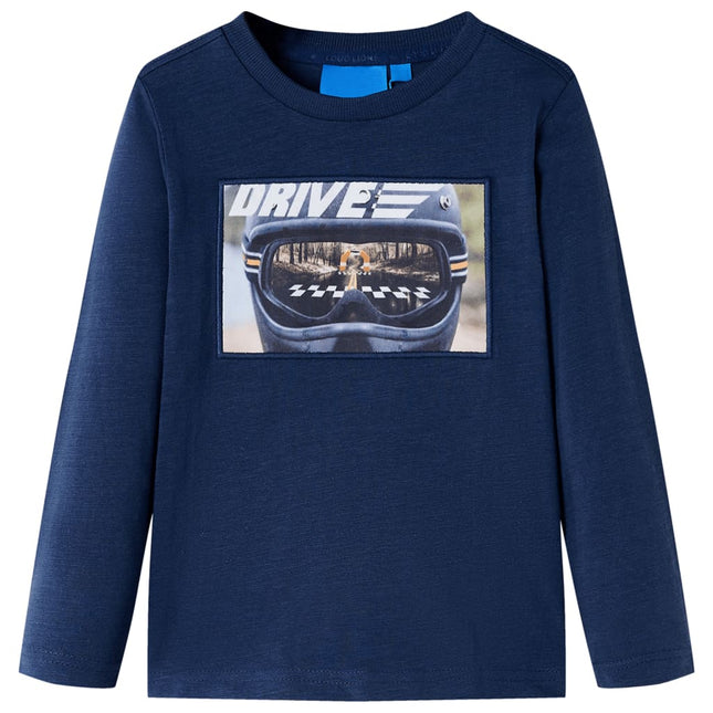 Langærmet T-shirt til børn str. 116 blåmeleret