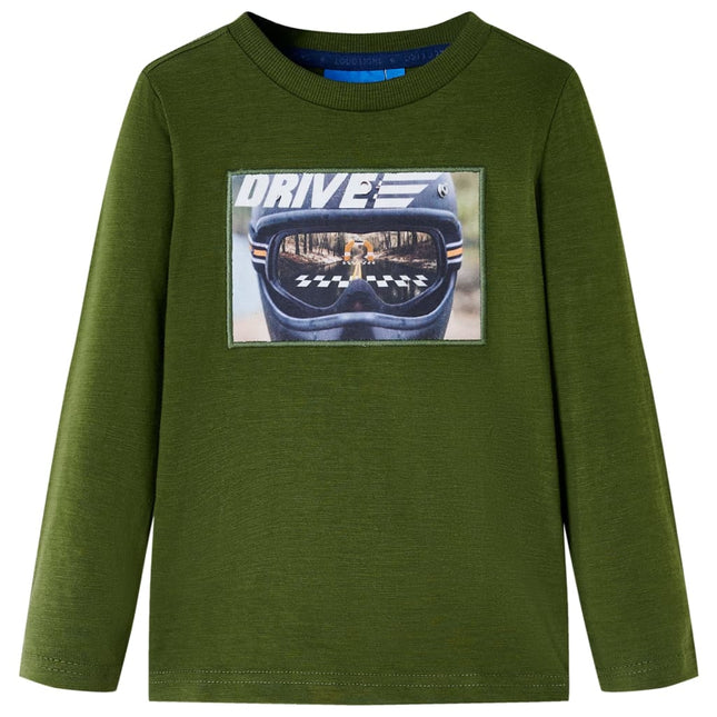 Langærmet T-shirt til børn str. 128 mørk kakifarvet