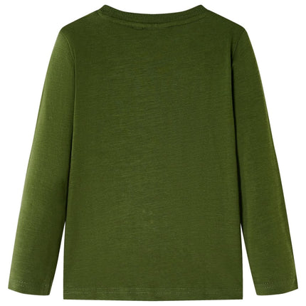 Langærmet T-shirt til børn str. 128 mørk kakifarvet