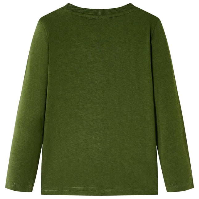 Langærmet T-shirt til børn str. 128 mørk kakifarvet