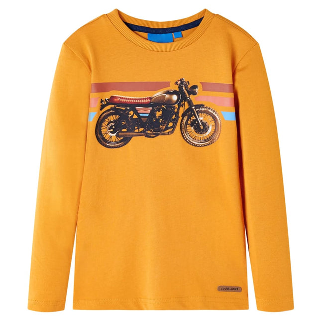 Langærmet T-shirt til børn str. 104 okkergul