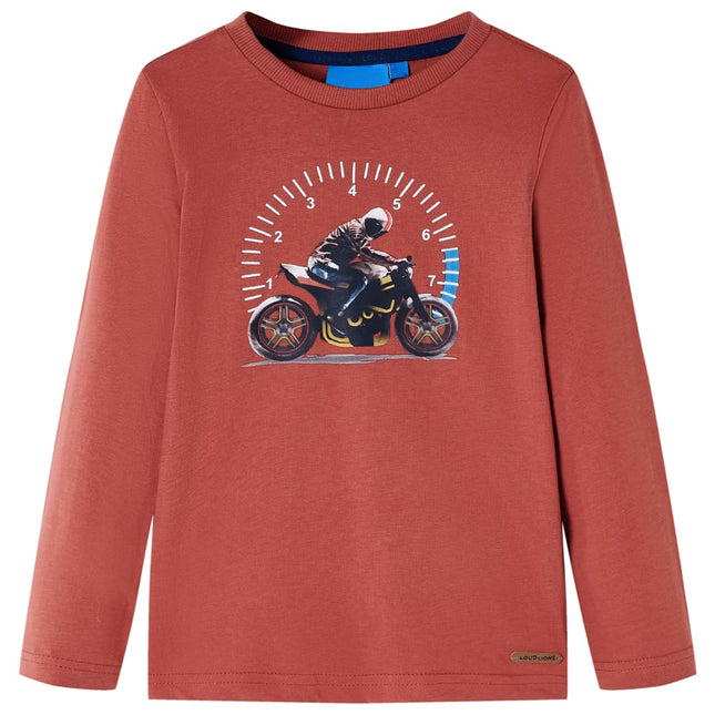 Langærmet T-shirt til børn str. 104 henna