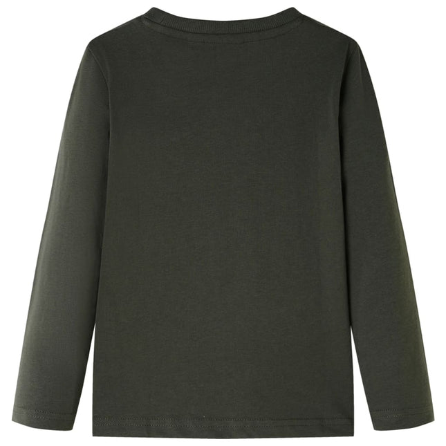 Langærmet T-shirt til børn str. 104 kakifarvet
