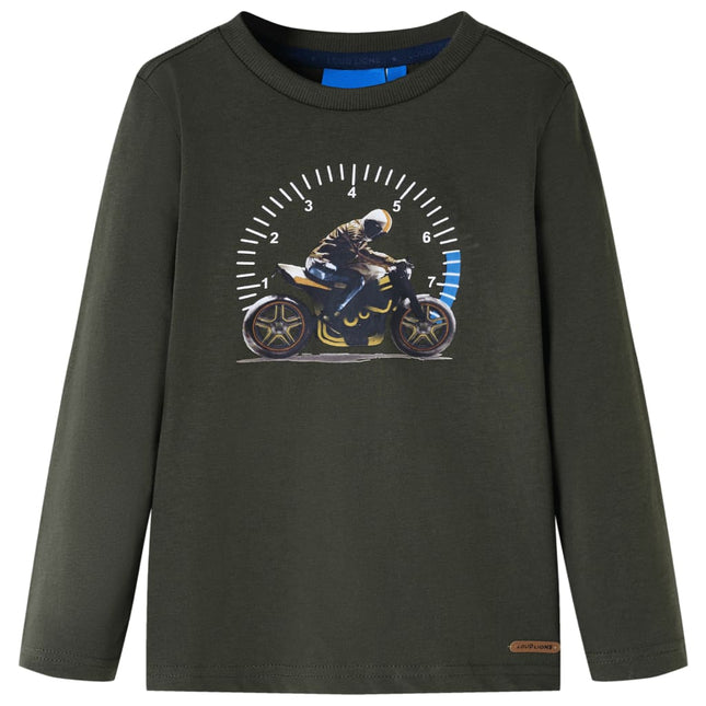 Langærmet T-shirt til børn str. 116 kakifarvet