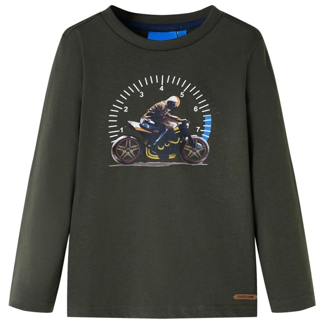 Langærmet T-shirt til børn str. 128 kakifarvet