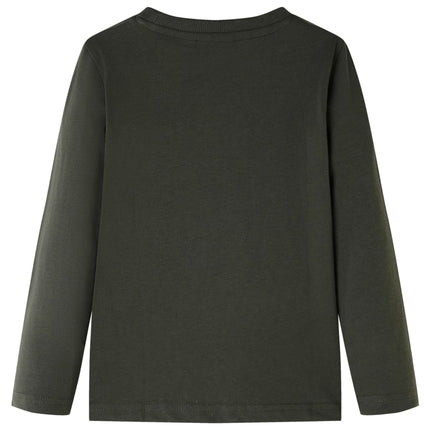 Langærmet T-shirt til børn str. 128 kakifarvet