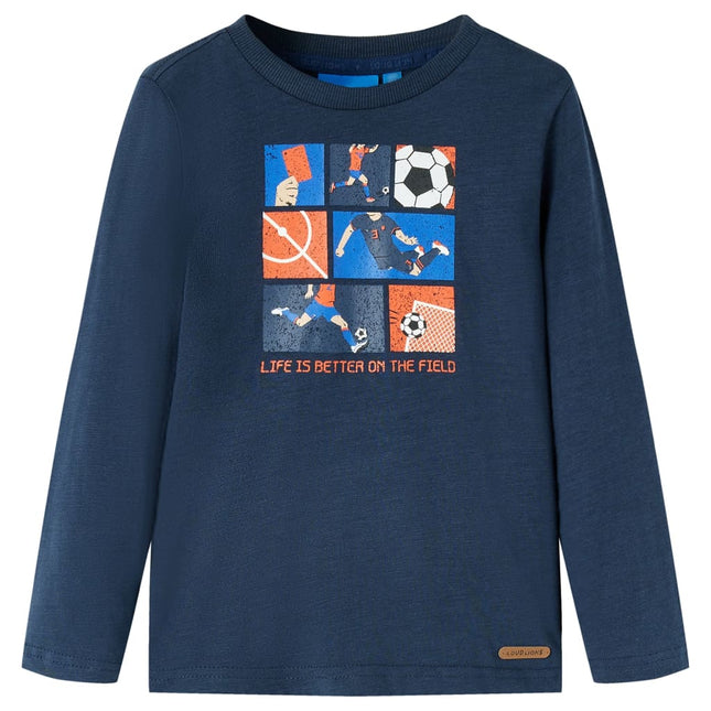 Langærmet T-shirt til børn str. 104 marinemeleret