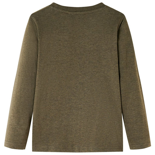 Langærmet T-shirt til børn str. 104 kakimeleret