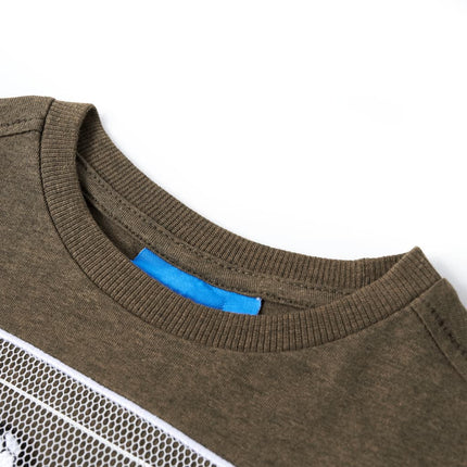 Langærmet T-shirt til børn str. 104 kakimeleret