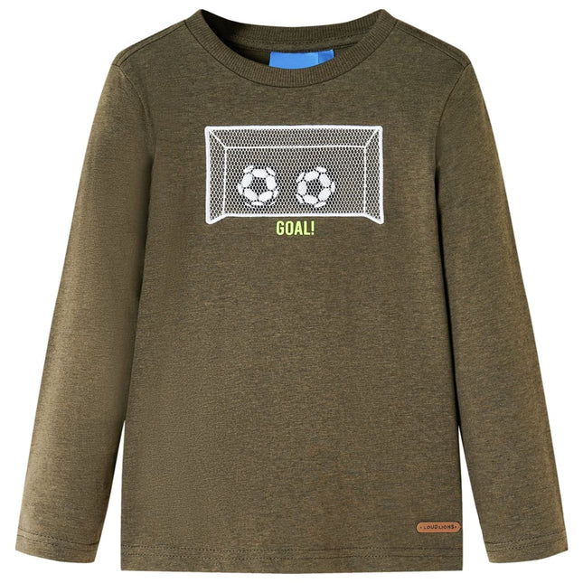 Langærmet T-shirt til børn str. 116 kakimeleret