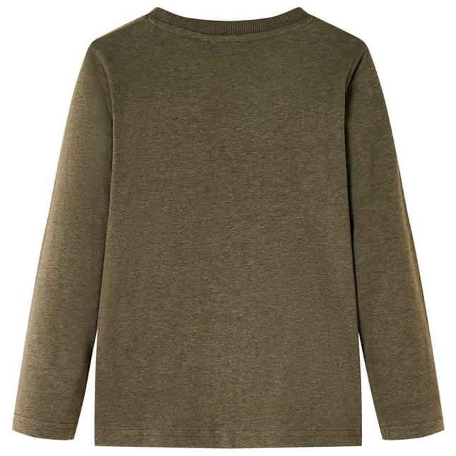 Langærmet T-shirt til børn str. 116 kakimeleret