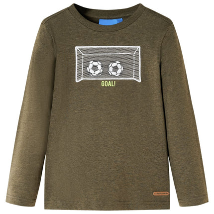 Langærmet T-shirt til børn str. 128 kakimeleret