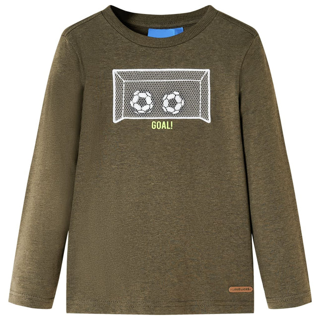Langærmet T-shirt til børn str. 128 kakimeleret