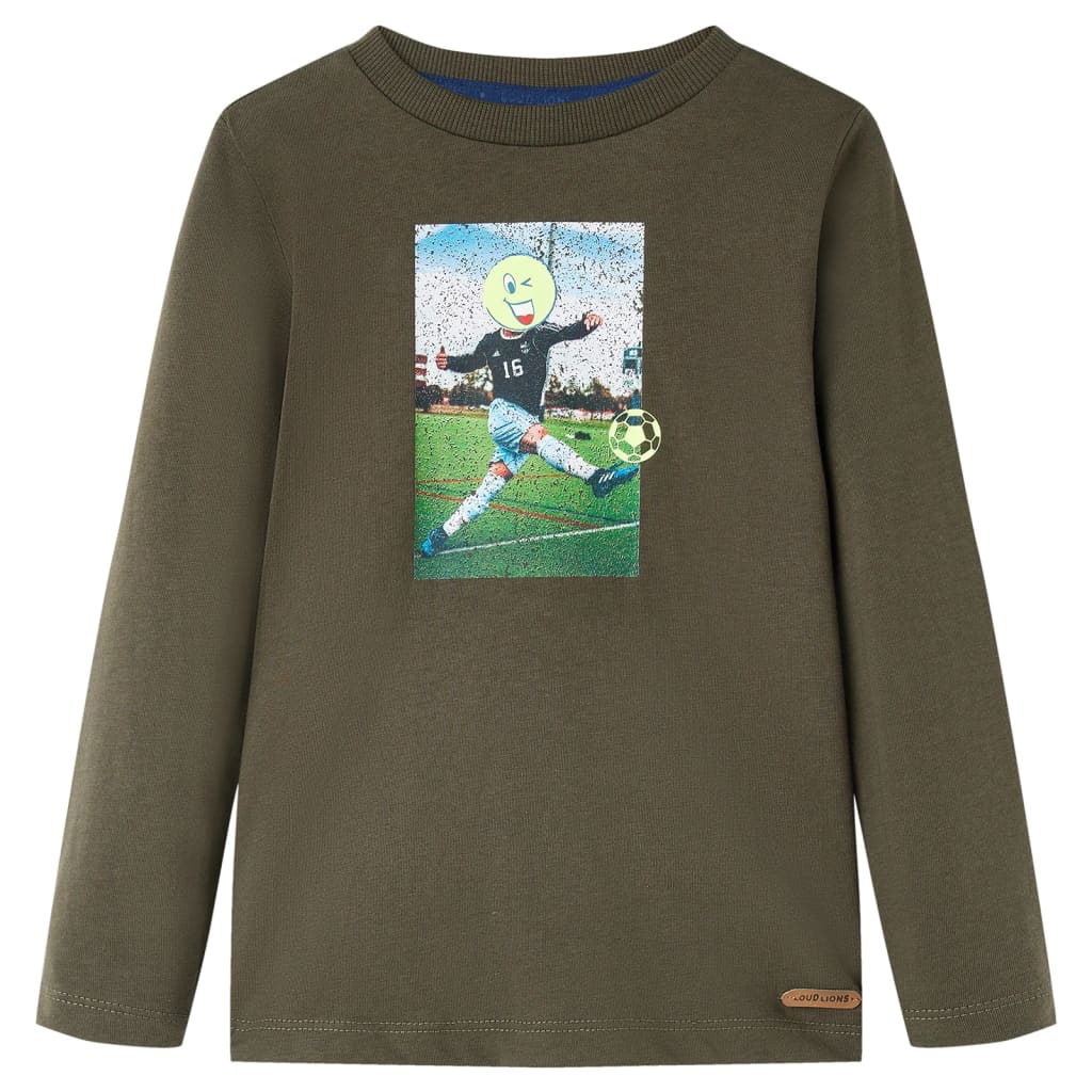 Langærmet T-shirt til børn str. 116 kakifarvet