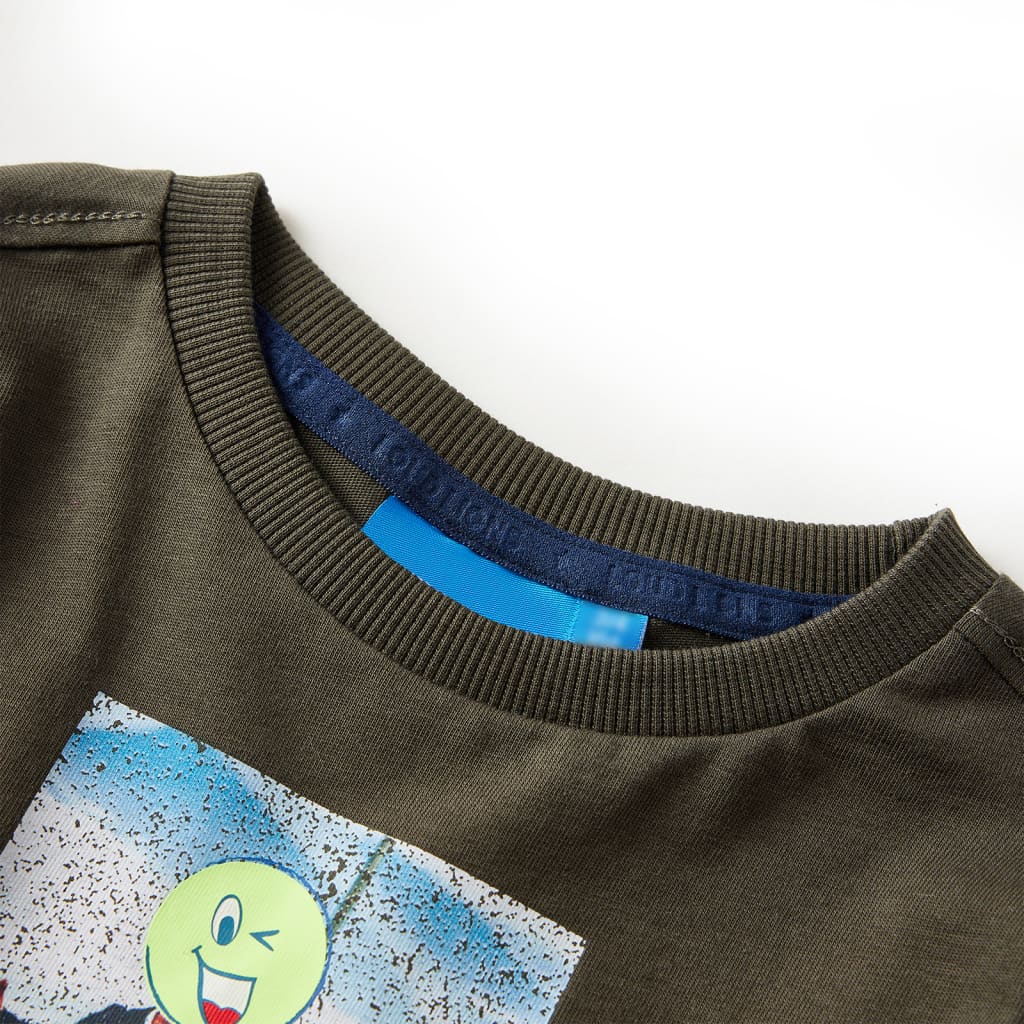 Langærmet T-shirt til børn str. 116 kakifarvet